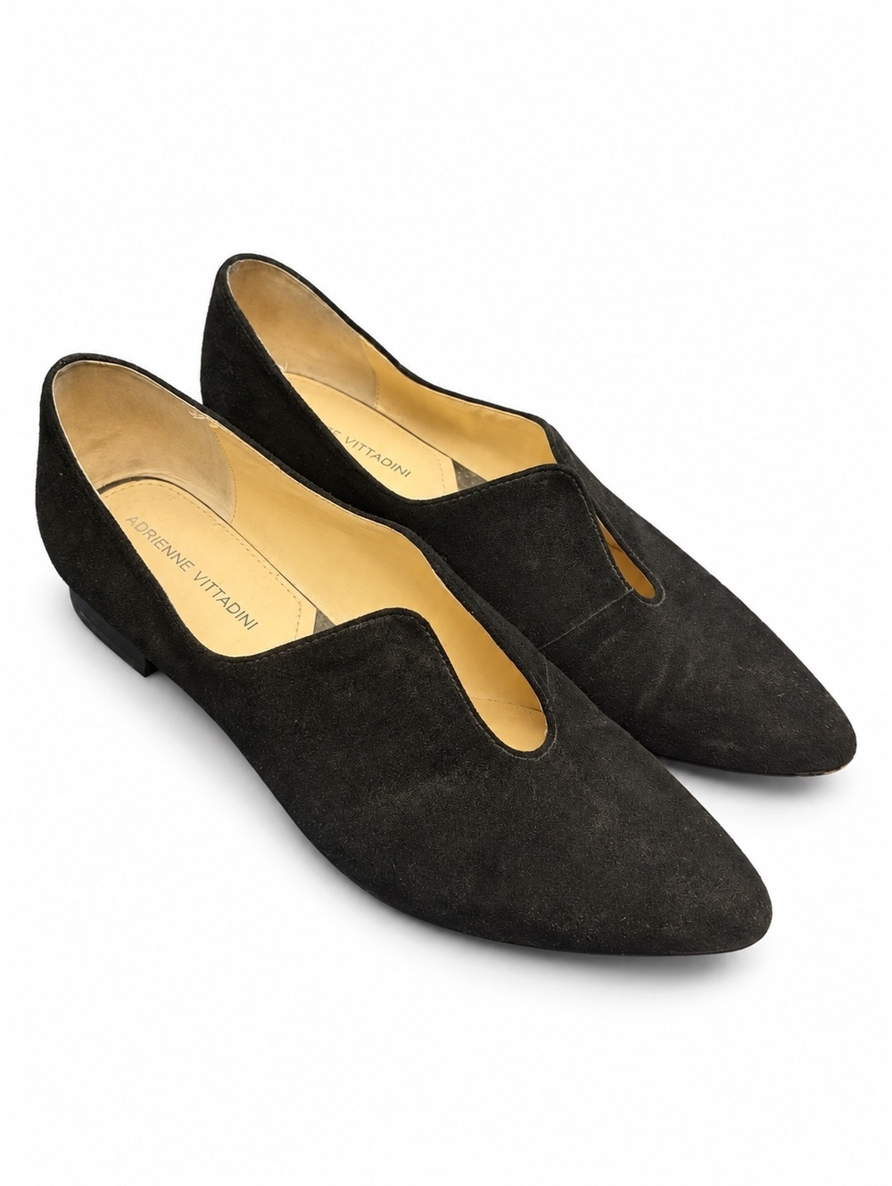 Adrienne Vittadini Black Suede V-Slit Flats (W 8.5)